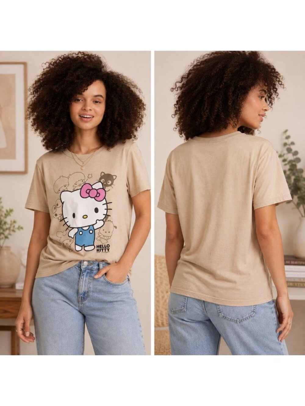 Hello Kitty & Friends Beige Graphic T-Shirt XL By Sanrio Hybrid Apparel